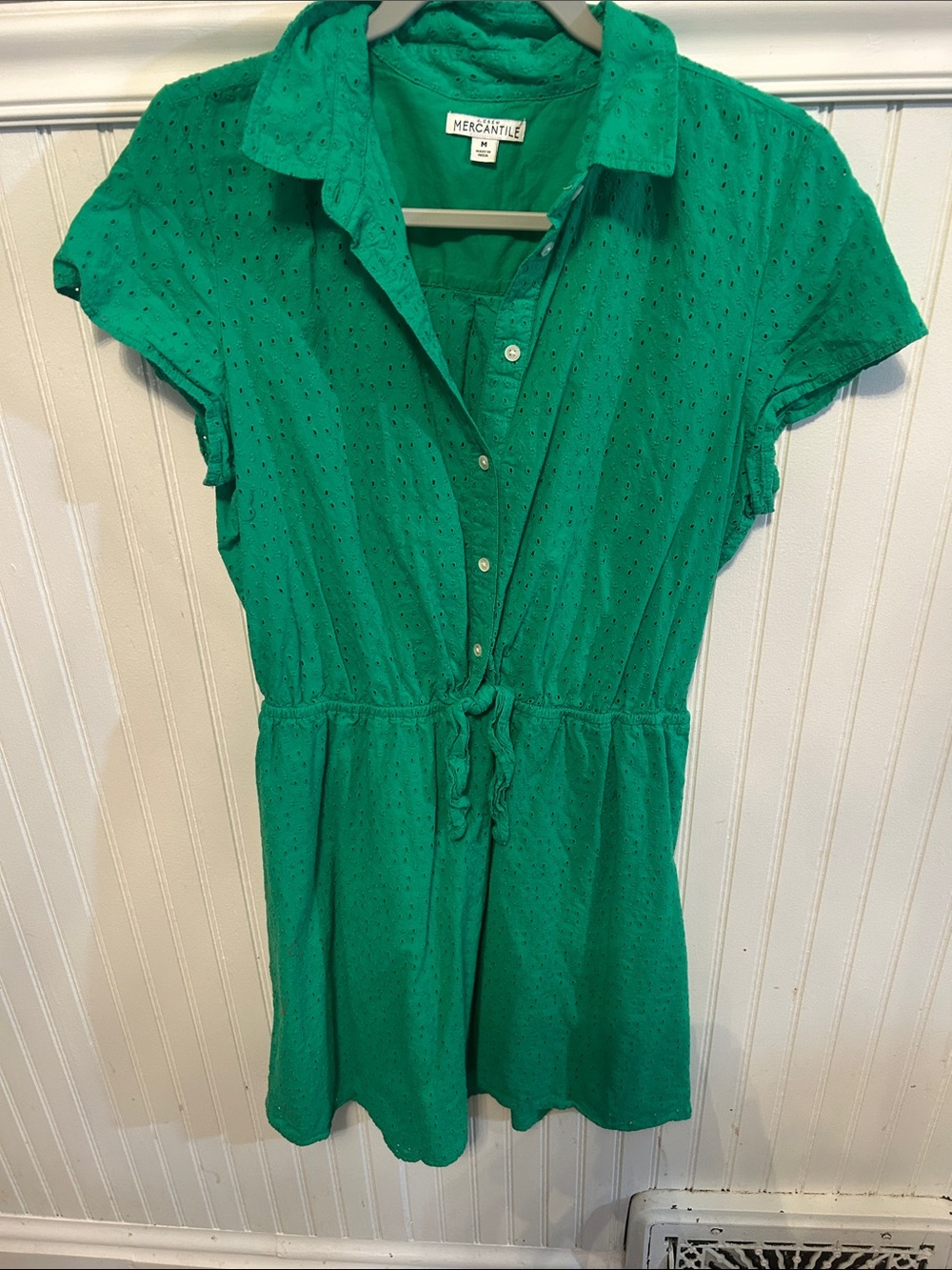 J. Crew Green Eyelet Shirt Dress